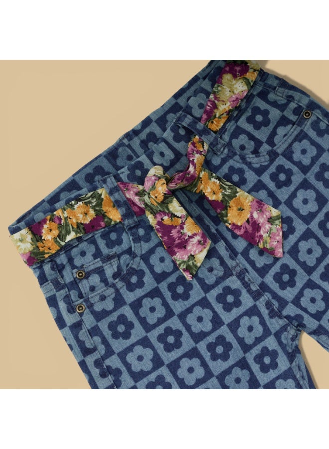 MARWAN Girls Printed Denim Long Pant with Contrast Waist BeltX - Image 4